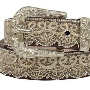 ANGEL RANCH WOMEN'S RHINESTONE LACE LEATHER BELT
